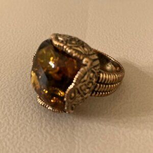 Barse Genuine Amber Stone Brass Vintage Ring Size 7